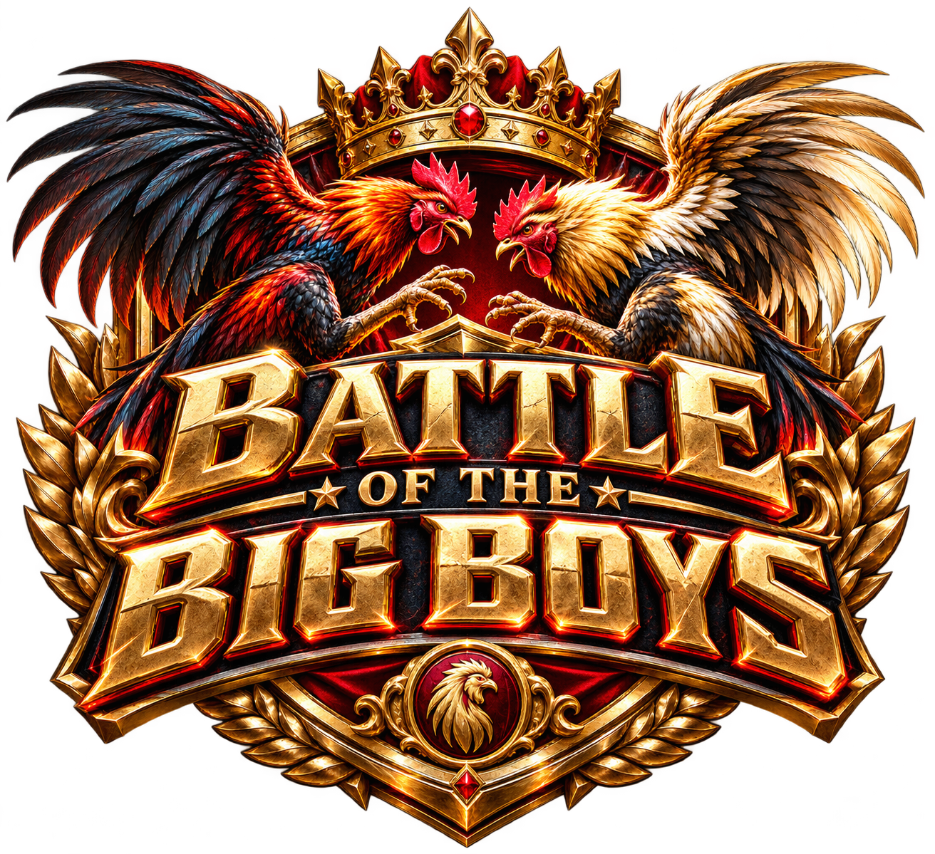 BATTLE OF THE BIG BOYS — crowned fighting-rooster emblem